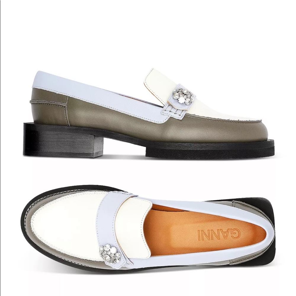 GANNI Women's Color Block Loafers In Vanilla Ice
